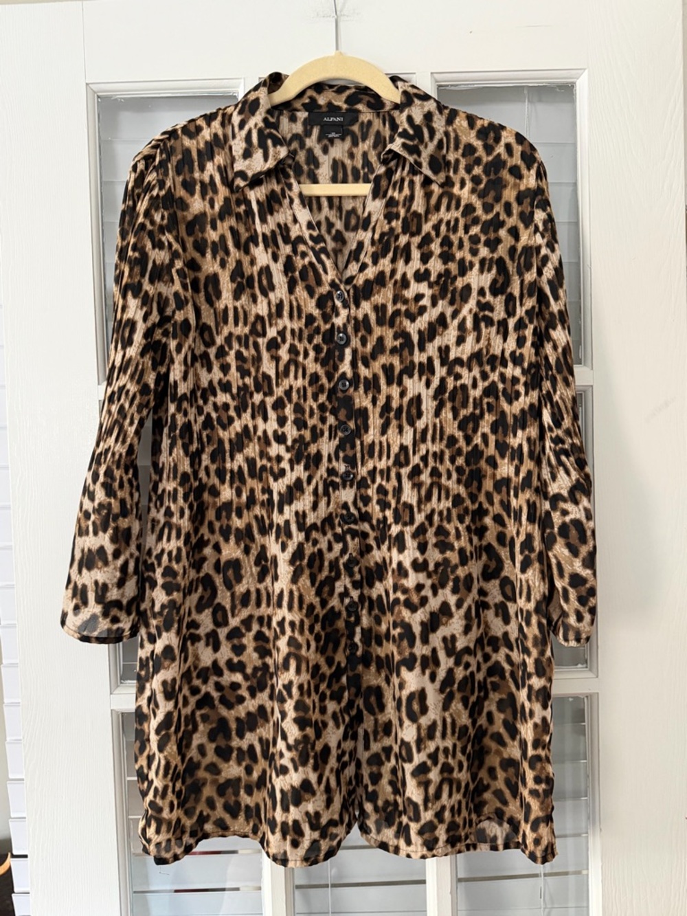 ALFANI Women’s 10‎ Animal Print Pleated 3/4 Sleeve Tunic Blouse | SKU 0012
